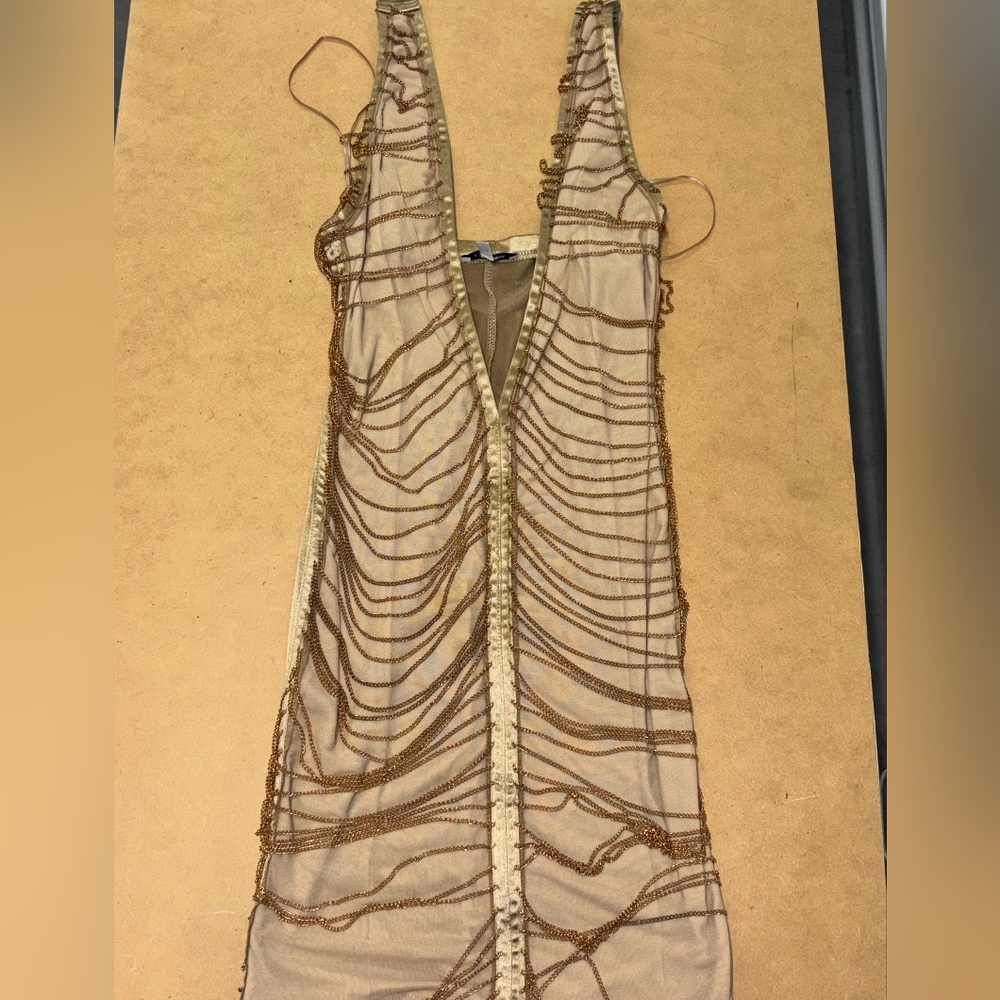 Fashion Nova Women's Tan Chains Bodycon Dress